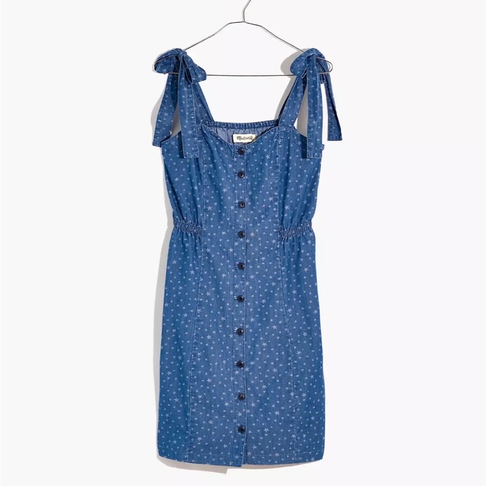 MADEWELL Denim Tie-Strap Button-Front Sundress in Star Jacquard Never Worn